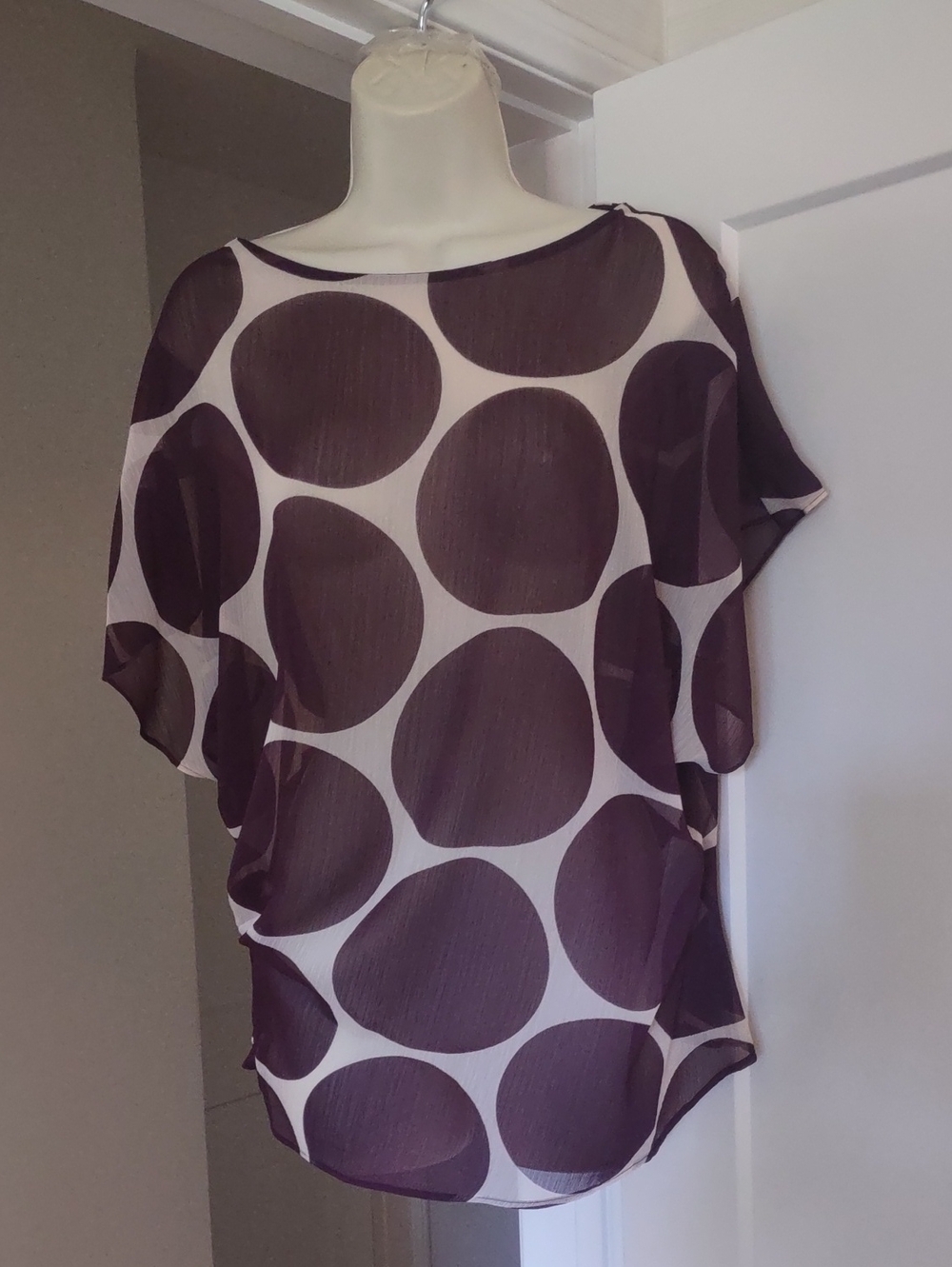 Zara Sheer Polka Dot Short Sleeve Top - Size Medium - Picture 2 of 7